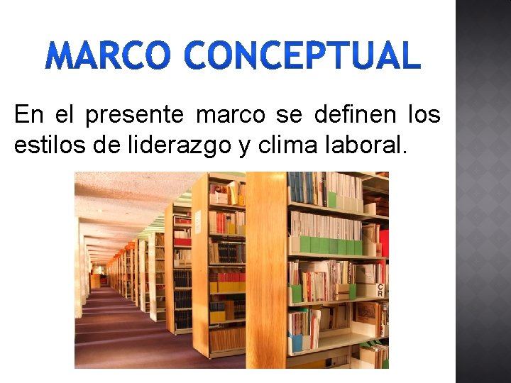 En el presente marco se definen los estilos de liderazgo y clima laboral. 