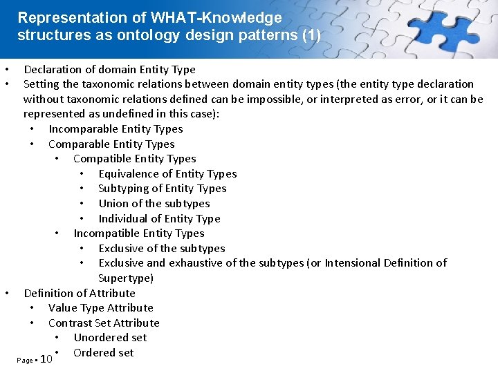 Representation of WHATKnowledge Structures as Ontology Design Patterns