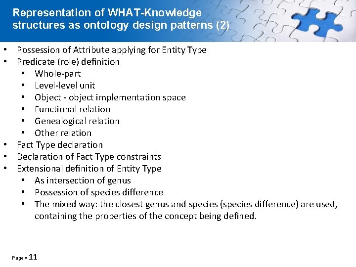 Representation of WHATKnowledge Structures as Ontology Design Patterns