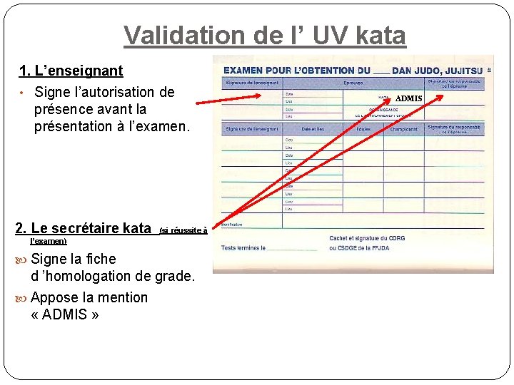 Validation de l’ UV kata 1. L’enseignant • Signe l’autorisation de présence avant la