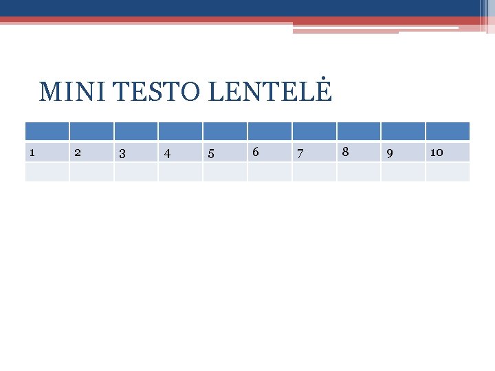 MINI TESTO LENTELĖ 1 2 3 4 5 6 7 8 9 10 