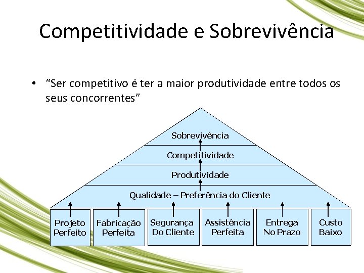 Competitividade e Sobrevivência • “Ser competitivo é ter a maior produtividade entre todos os Competitividade e Sobrevivência • “Ser competitivo é ter a maior produtividade entre todos os