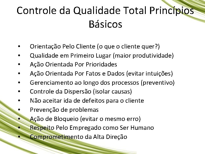 Controle da Qualidade Total Princípios Básicos • • • Orientação Pelo Cliente (o que Controle da Qualidade Total Princípios Básicos • • • Orientação Pelo Cliente (o que
