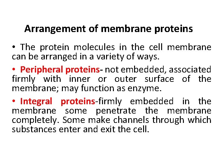 Arrangement of membrane proteins • The protein molecules in the cell membrane can be