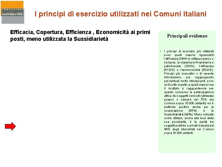 I principi di esercizio utilizzati nei Comuni italiani Efficacia, Copertura, Efficienza , Economicità ai