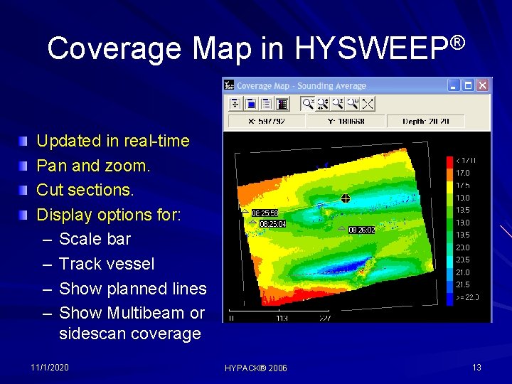 Coverage Map in HYSWEEP® Updated in real-time Pan and zoom. Cut sections. Display options