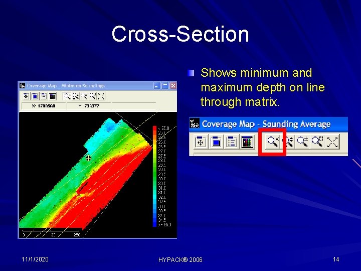 Cross-Section Shows minimum and maximum depth on line through matrix. 11/1/2020 HYPACK® 2006 14