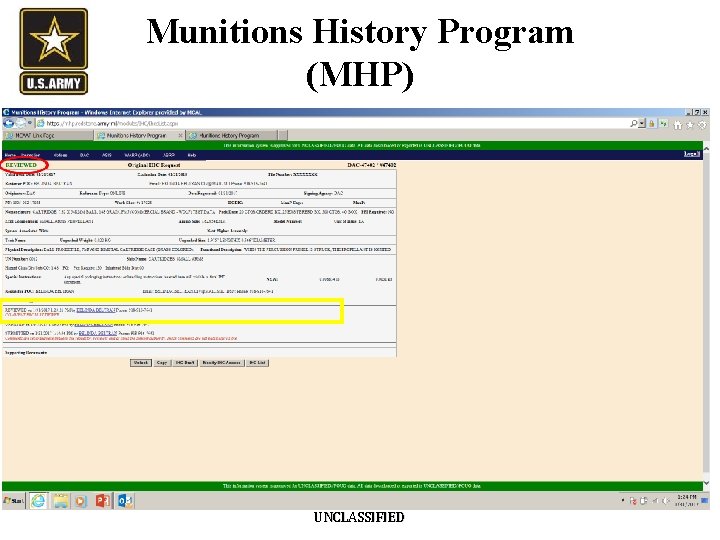 Munitions History Program (MHP) UNCLASSIFIED 