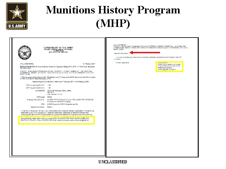 Munitions History Program (MHP) UNCLASSIFIED 