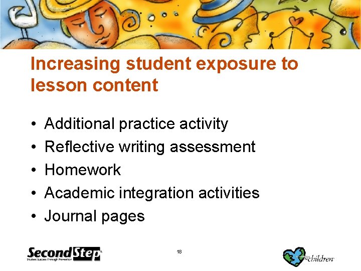 Increasing student exposure to lesson content • • • Additional practice activity Reflective writing
