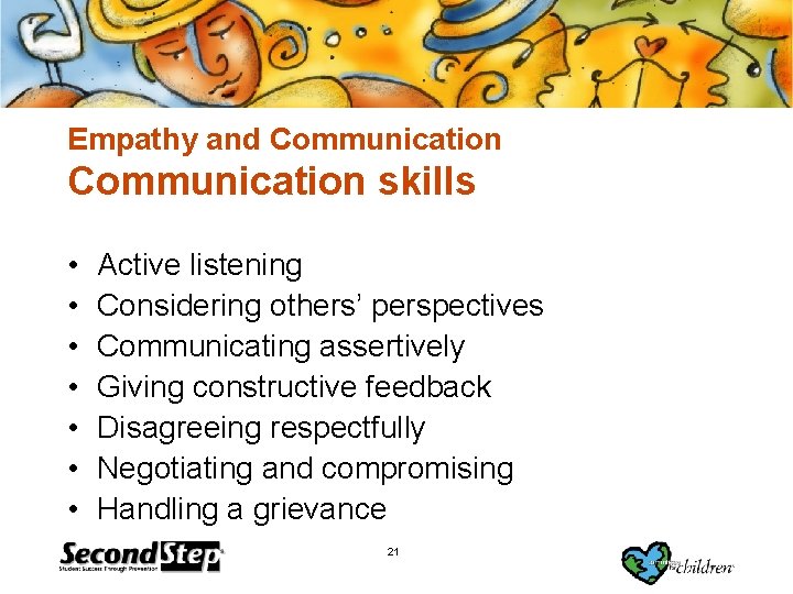 Empathy and Communication skills • • Active listening Considering others’ perspectives Communicating assertively Giving