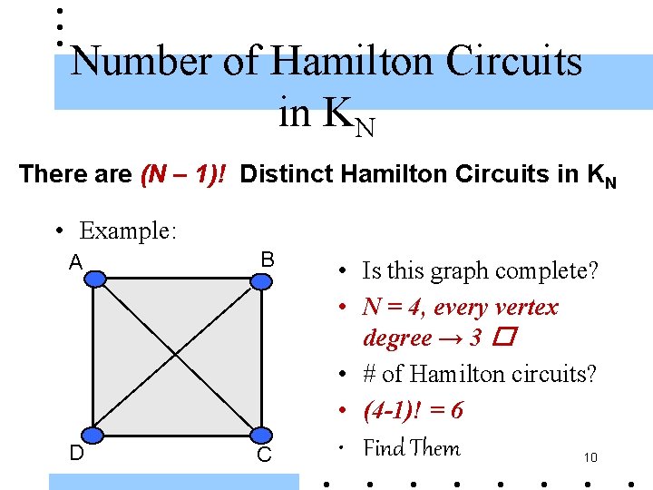 Number of Hamilton Circuits in KN There are (N – 1)! Distinct Hamilton Circuits