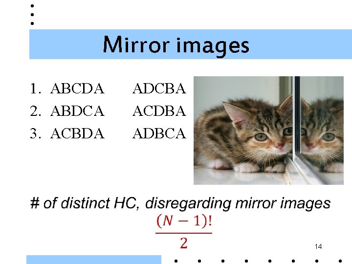 Mirror images 1. ABCDA ADCBA 2. ABDCA ACDBA 3. ACBDA ADBCA 14 