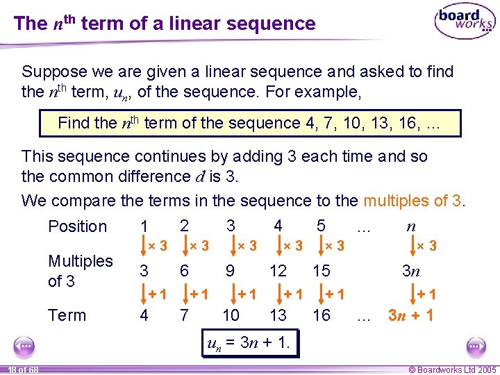 The nth term of a linear sequence Suppose we are given a linear sequence