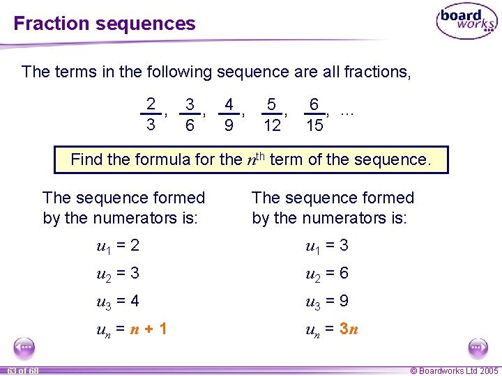 Fraction sequences The terms in the following sequence are all fractions, 2 , 3