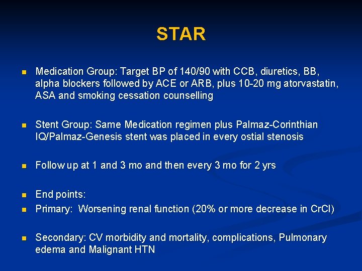 STAR n Medication Group: Target BP of 140/90 with CCB, diuretics, BB, alpha blockers