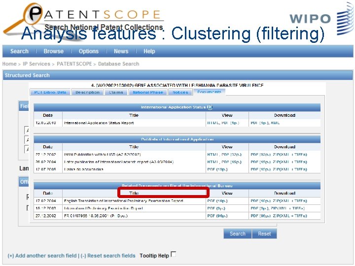 Analysis features : Clustering (filtering) 