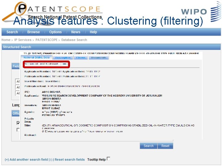 Analysis features : Clustering (filtering) 