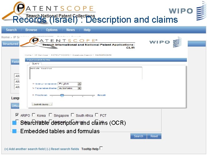 Records (Israel) : Description and claims Searchable description and claims (OCR) Embedded tables and