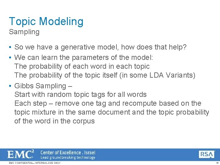 Topic Modeling Sampling • So we have a generative model, how does that help?