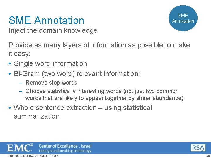 SME Annotation Inject the domain knowledge Provide as many layers of information as possible