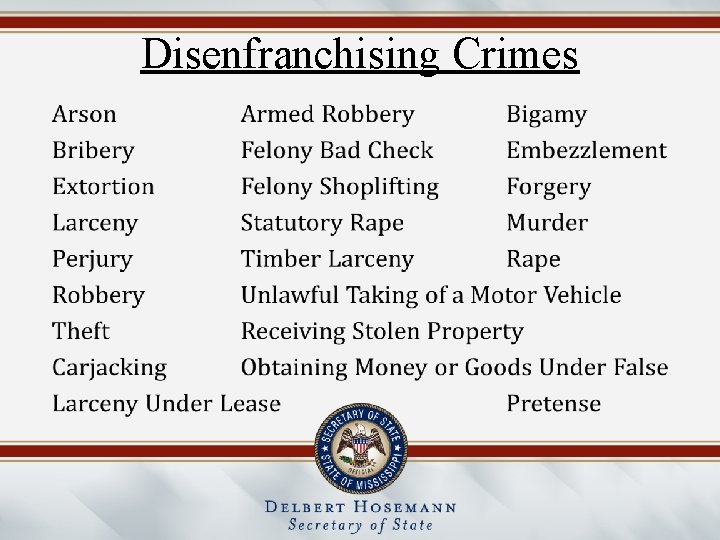 Disenfranchising Crimes 