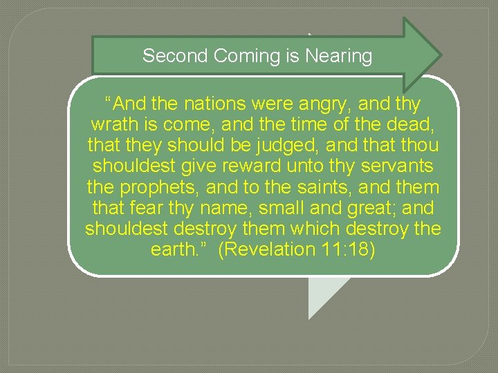 Second Coming is Nearing “And the nations were angry, and thy wrath is come,