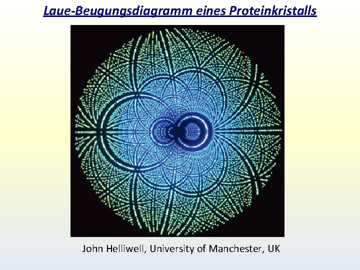 Laue-Beugungsdiagramm eines Proteinkristalls John Helliwell, University of Manchester, UK Laue-Beugungsdiagramm eines Proteinkristalls John Helliwell, University of Manchester, UK