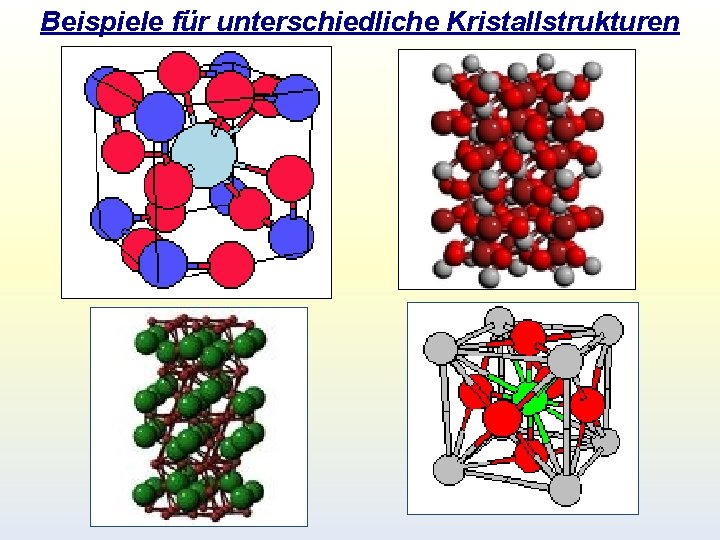 Beispiele für unterschiedliche Kristallstrukturen Beispiele für unterschiedliche Kristallstrukturen
