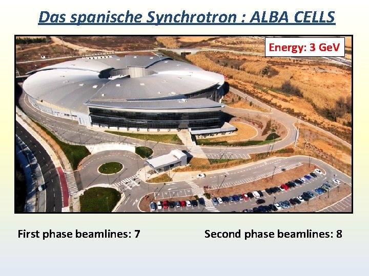 Das spanische Synchrotron : ALBA CELLS Energy: 3 Ge. V First phase beamlines: 7 Das spanische Synchrotron : ALBA CELLS Energy: 3 Ge. V First phase beamlines: 7