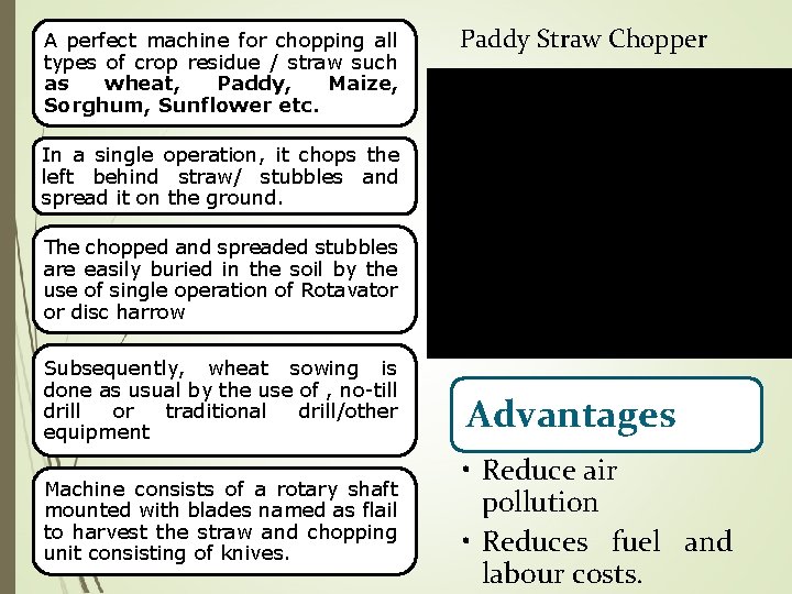A perfect machine for chopping all types of crop residue / straw such as