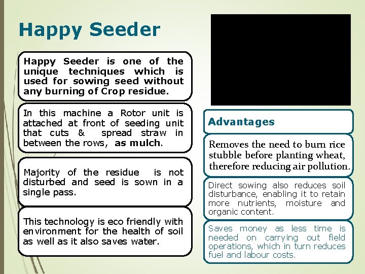 Happy Seeder is one of the unique techniques which is used for sowing seed