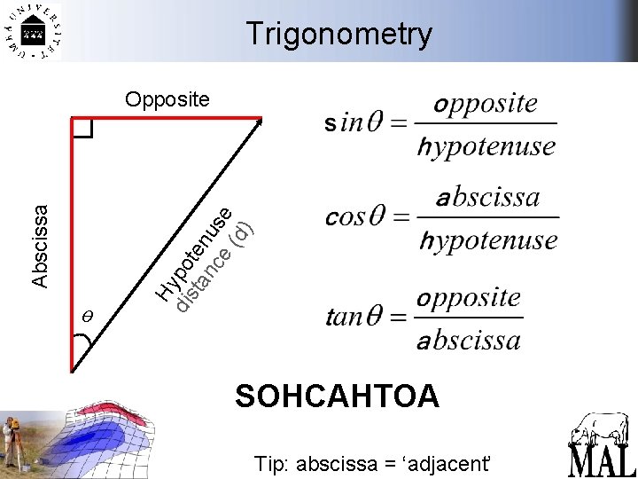 Trigonometry ө Hy dis po ta ten nc us e e (d ) Abscissa