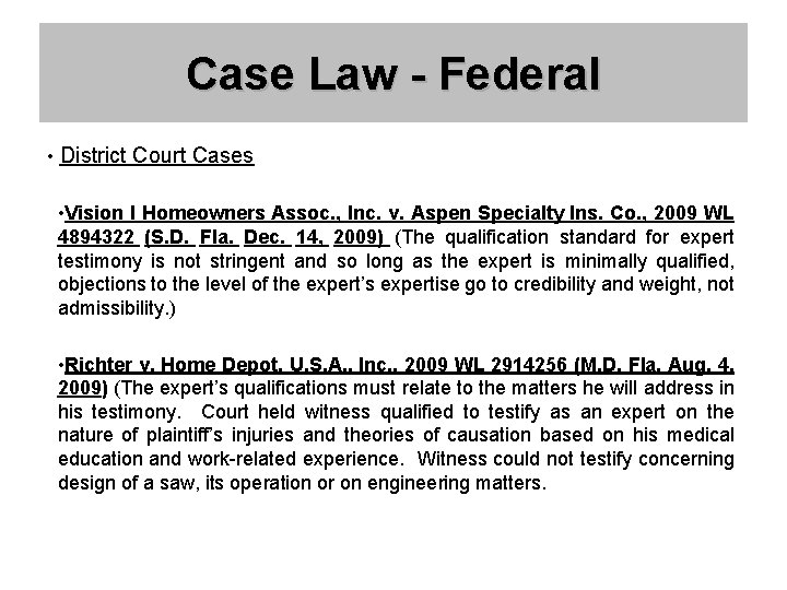 Case Law - Federal • District Court Cases • Vision I Homeowners Assoc. ,