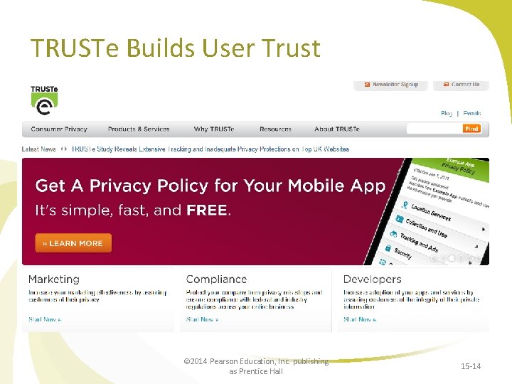 TRUSTe Builds User Trust © 2014 Pearson Education, Inc. publishing as Prentice Hall 15