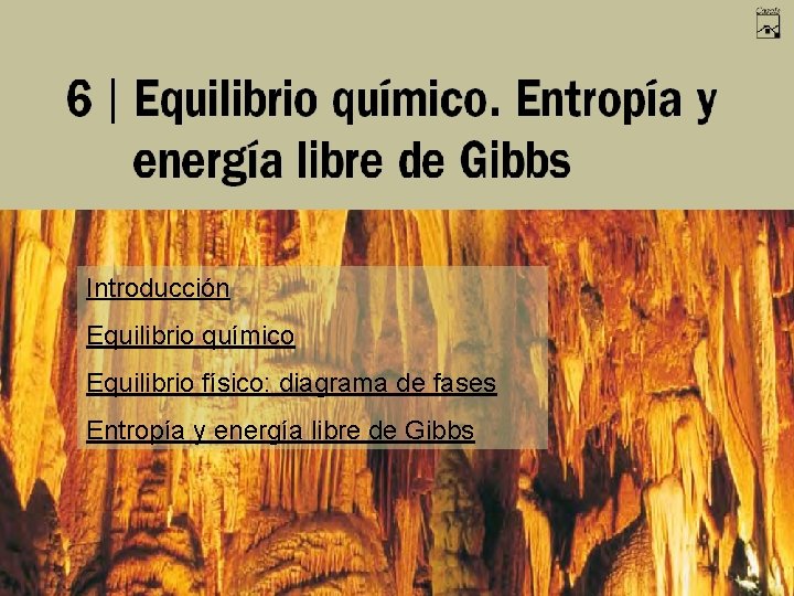 Introducción Equilibrio químico Equilibrio físico: diagrama de fases Entropía y energía libre de Gibbs