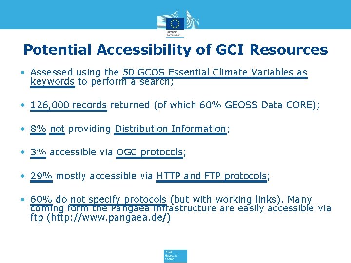 Potential Accessibility of GCI Resources • Assessed using the 50 GCOS Essential Climate Variables