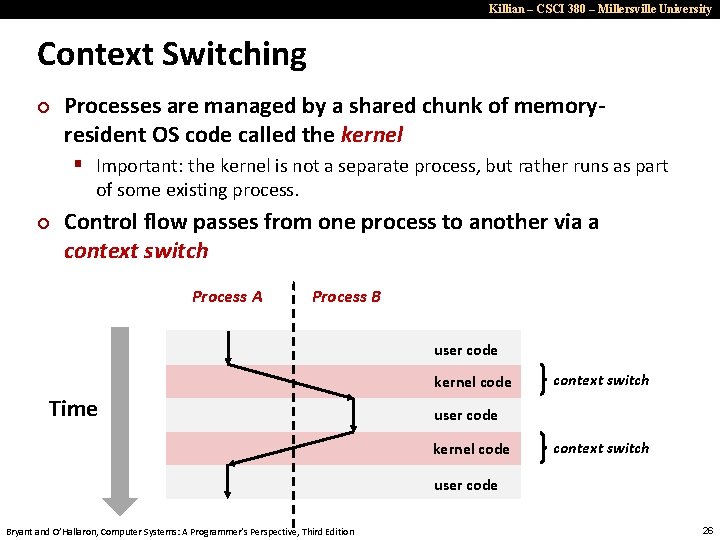 Killian – CSCI 380 – Millersville University Context Switching ¢ Processes are managed by
