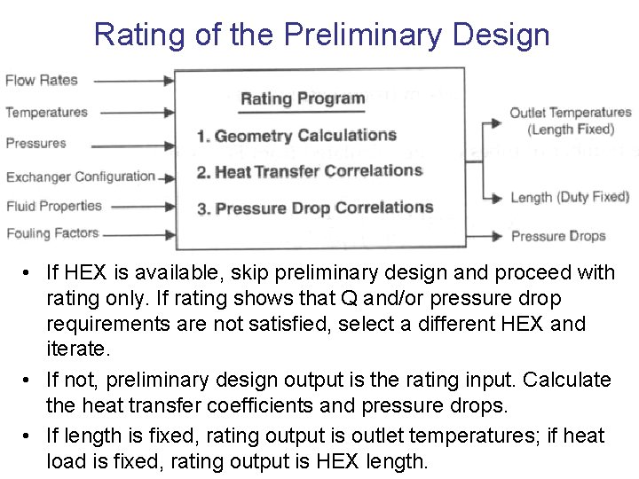 Rating of the Preliminary Design • If HEX is available, skip preliminary design and