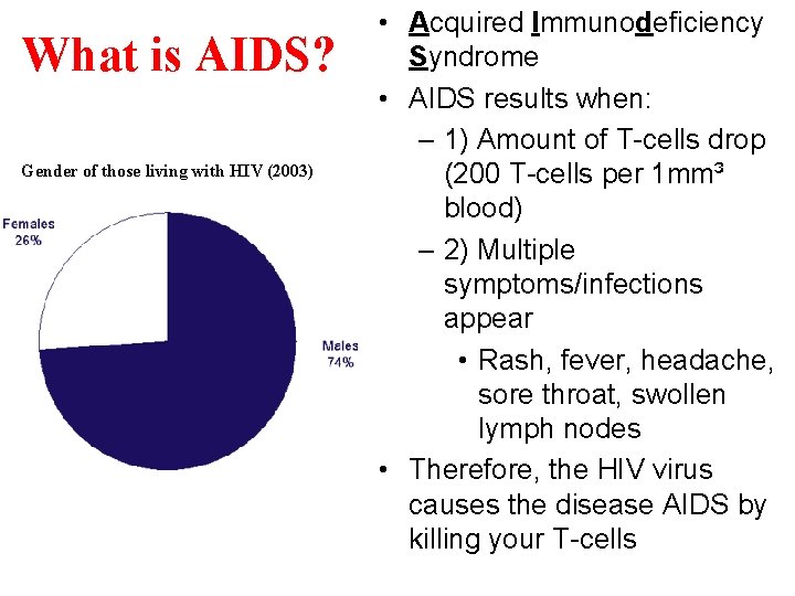 What is AIDS? Gender of those living with HIV (2003) • Acquired Immunodeficiency Syndrome