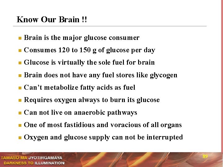 Know Our Brain !! n Brain is the major glucose consumer n Consumes 120