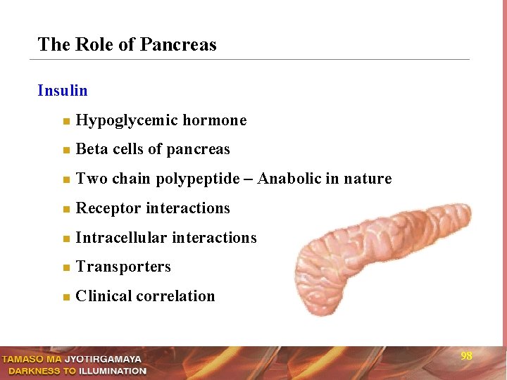 The Role of Pancreas Insulin n Hypoglycemic hormone n Beta cells of pancreas n