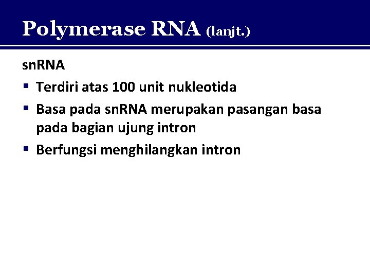 Polymerase RNA (lanjt. ) sn. RNA § Terdiri atas 100 unit nukleotida § Basa