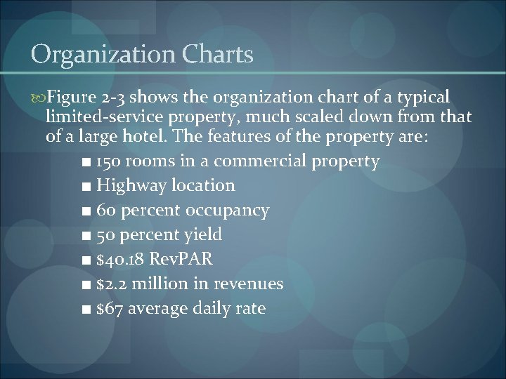 Organization Charts Figure 2 -3 shows the organization chart of a typical limited-service property,