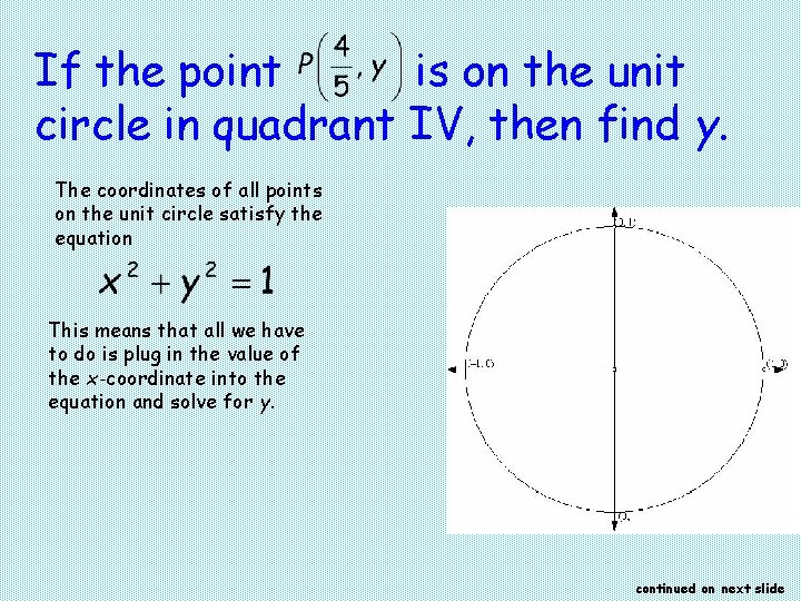 If the point is on the unit circle in quadrant IV, then find y.