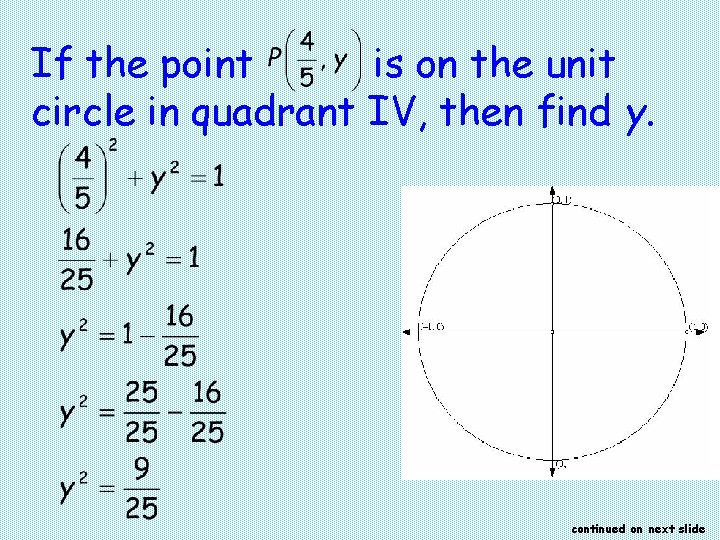 If the point is on the unit circle in quadrant IV, then find y.