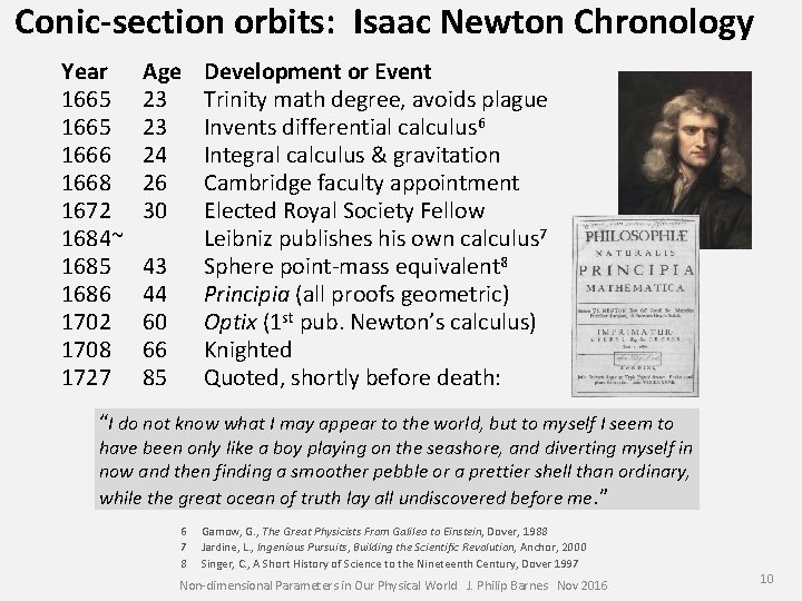 Conic-section orbits: Isaac Newton Chronology Year 1665 1666 1668 1672 1684~ 1685 1686 1702