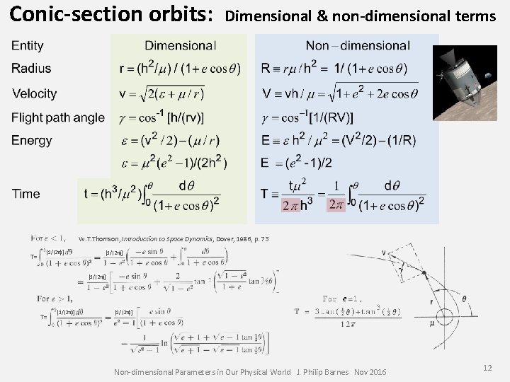 Conic-section orbits: Dimensional & non-dimensional terms W. T. Thomson, Introduction to Space Dynamics, Dover,