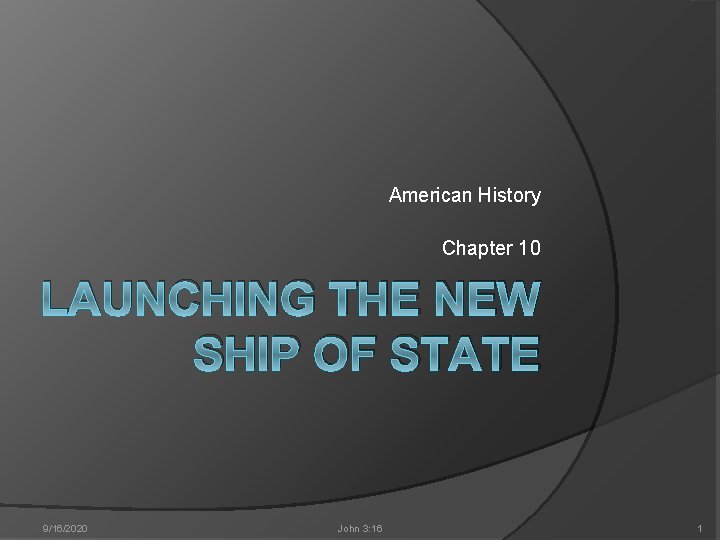 American History Chapter 10 LAUNCHING THE NEW SHIP OF STATE 9/16/2020 John 3: 16