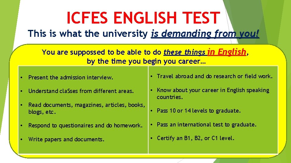 ICFES ENGLISH TEST This is what the university is demanding from you! You are